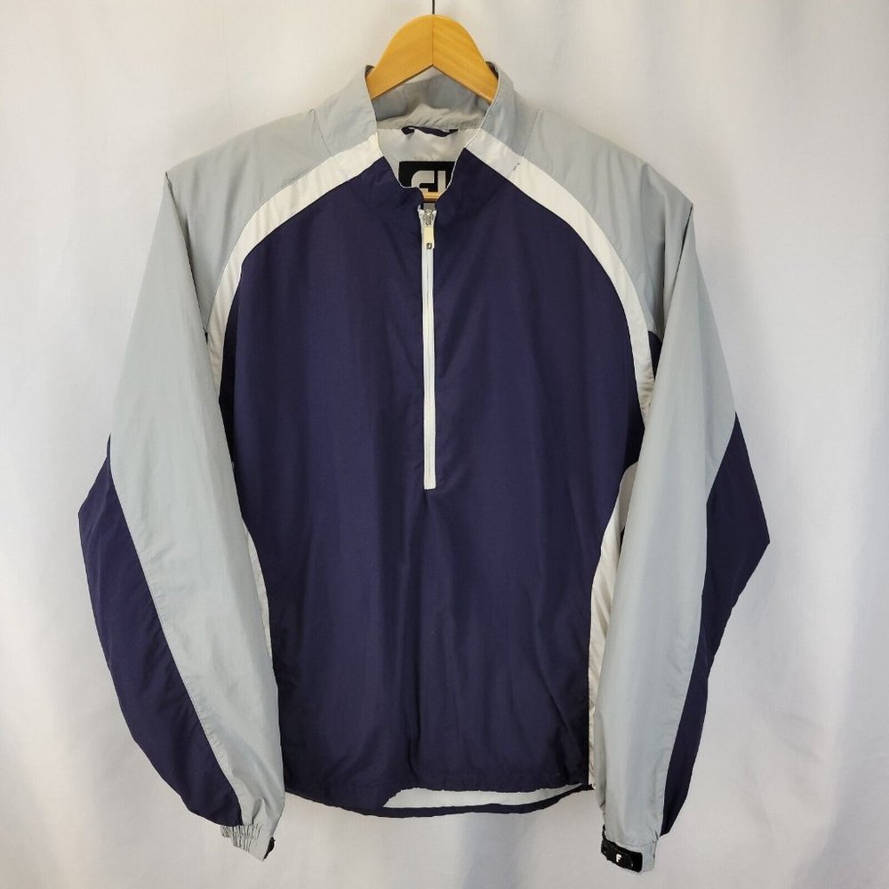 FootJoy FJ Long Sleeve 1/2 Zip Windbreaker Lined Jacket Mens XL Golf Blue Gray